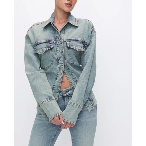 NWT Good American DENIM OPEN JACKET | BLUE690 size-XS - Picture 1 of 10